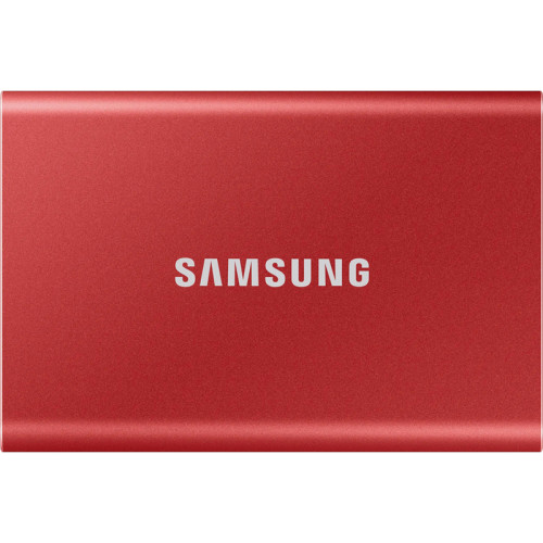 Внешние HDD и SSD/ Samsung External SSD T7, 500GB, Type-C, USB 3.2 Gen2, R/W 1050/1000MB/s, 85x57x8mm, Metallic Red (12 мес.)