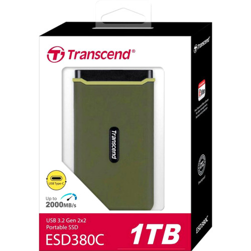 Твердотельный накопитель/ Transcend External SSD ESD380C, 1000GB, Type-C, USB 3.2 Gen2, R/W 2000/2000MB/s, 97x54x13mm, два кабеля в комплекте (5 лет)