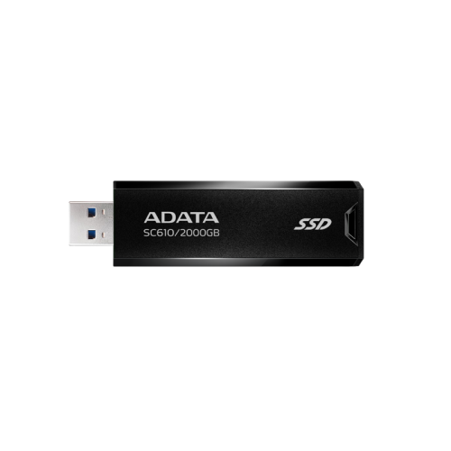 Твердотельный накопитель/ ADATA External SSD SC610, 2000GB, Type-C, USB 3.2 Gen2, R/W 550/500 MB/s, 67x24x10mm, Black (5 лет)