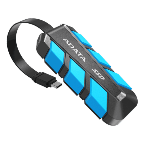 Твердотельный накопитель/ ADATA External SSD SC740, 500GB, Type-C, USB 3.2 Gen2, R/W 1050/1000 MB/s, 121.8x40.5x22.3mm, Blue (5 лет)
