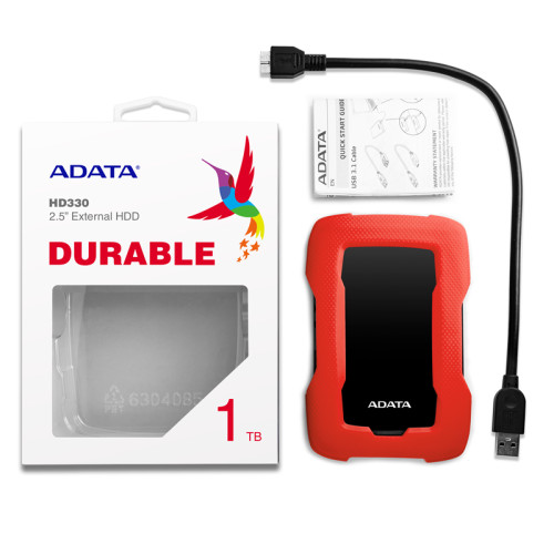 Внешний жесткий диск/ Portable HDD 1TB ADATA HD330 (Red), Silicone, USB 3.2 Gen1, 133x89x16mm, 190g /3 года/ Внешний жесткий диск/ Portable HDD 1TB ADATA HD330 (Red), Silicone, USB 3.2 Gen1, 133x89x16mm, 190g /3 года/