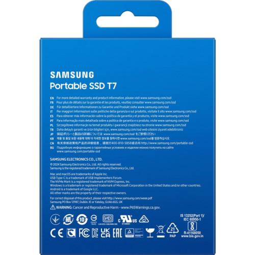 Внешние HDD и SSD/ Samsung External SSD T7, 4000GB, Type-C, USB 3.2 Gen2, R/W 1050/1000MB/s, 85x57x8mm, Titan Grey (12 мес.) Внешние HDD и SSD/ Samsung External SSD T7, 4000GB, Type-C, USB 3.2 Gen2, R/W 1050/1000MB/s, 85x57x8mm, Titan Grey (12 мес.)