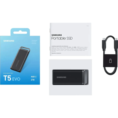 Внешний HDD/SSD/ Samsung External SSD T5 EVO, 2000GB, Type-C, USB 3.2 Gen1, R/W 460/460MB/s, 95x40x17mm, Black (12 мес.) Внешний HDD/SSD/ Samsung External SSD T5 EVO, 2000GB, Type-C, USB 3.2 Gen1, R/W 460/460MB/s, 95x40x17mm, Black (12 мес.)