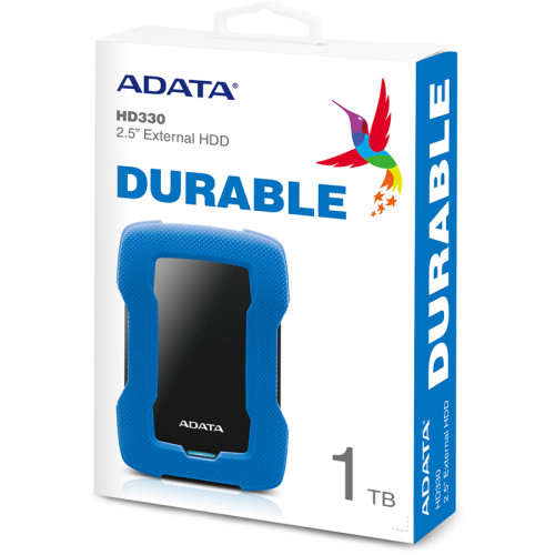 Внешний жесткий диск/ Portable HDD 1TB ADATA HD330 (Blue), Silicone, USB 3.2 Gen1, 133x89x16mm, 190g /3 года/