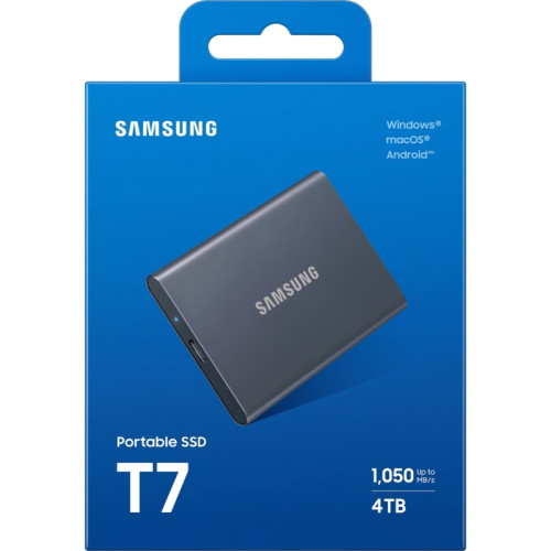 Внешние HDD и SSD/ Samsung External SSD T7, 4000GB, Type-C, USB 3.2 Gen2, R/W 1050/1000MB/s, 85x57x8mm, Titan Grey (12 мес.) Внешние HDD и SSD/ Samsung External SSD T7, 4000GB, Type-C, USB 3.2 Gen2, R/W 1050/1000MB/s, 85x57x8mm, Titan Grey (12 мес.)