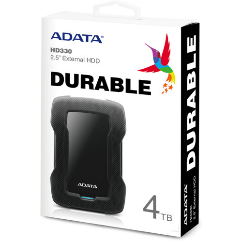 Внешний жесткий диск/ Portable HDD 4TB ADATA HD330 (Black), Silicone, USB 3.2 Gen1, 133x89x23mm, 316g /3 года/