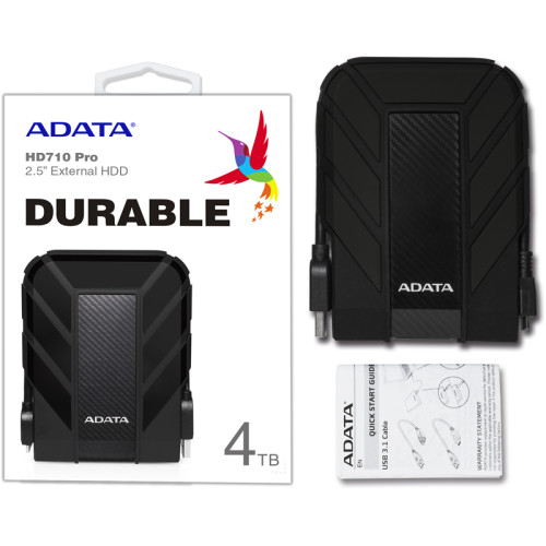 Внешний жесткий диск/ Portable HDD 4TB ADATA HD710 Pro (Black), IP68, USB 3.2 Gen1, 133x99x27mm, 390g /3 года/