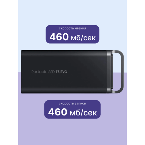 Внешний HDD/SSD/ Samsung External SSD T5 EVO, 2000GB, Type-C, USB 3.2 Gen1, R/W 460/460MB/s, 95x40x17mm, Black (12 мес.) Внешний HDD/SSD/ Samsung External SSD T5 EVO, 2000GB, Type-C, USB 3.2 Gen1, R/W 460/460MB/s, 95x40x17mm, Black (12 мес.)