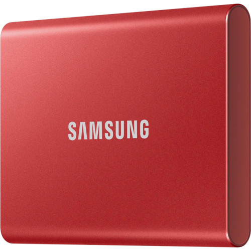 Внешние HDD и SSD/ Samsung External SSD T7, 500GB, Type-C, USB 3.2 Gen2, R/W 1050/1000MB/s, 85x57x8mm, Metallic Red (12 мес.)