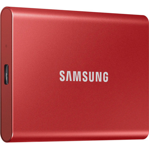 Внешние HDD и SSD/ Samsung External SSD T7, 500GB, Type-C, USB 3.2 Gen2, R/W 1050/1000MB/s, 85x57x8mm, Metallic Red (12 мес.)