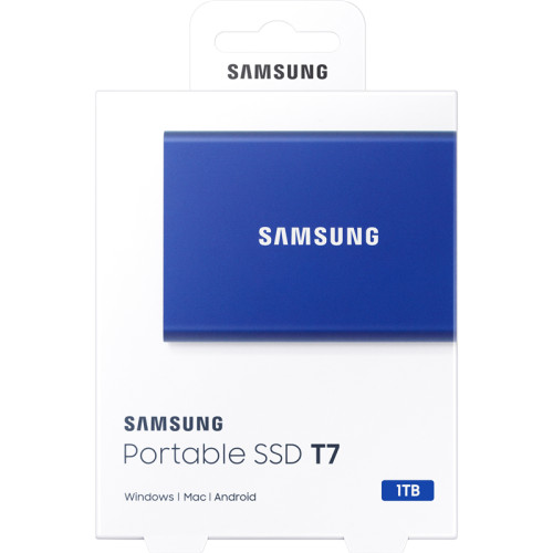 Внешние HDD и SSD/ Samsung External SSD T7, 1000GB, Type-C, USB 3.2 Gen2, R/W 1050/1000MB/s, 85x57x8mm, Indigo Blue (12 мес.)