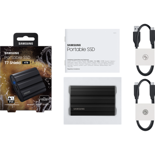 Внешние HDD и SSD Samsung External SSD T7 Shield, 4TB, Type C-to-C/A, USB 3.2 Gen2, R/W 1050/1000MB/s, IP65, 88x59x13mm, 98g, Black (12 мес.)