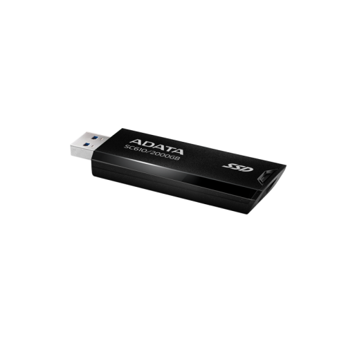 Твердотельный накопитель/ ADATA External SSD SC610, 2000GB, Type-C, USB 3.2 Gen2, R/W 550/500 MB/s, 67x24x10mm, Black (5 лет)