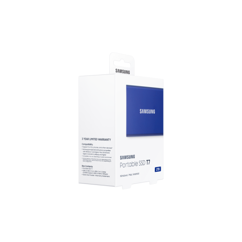 Твердотельный накопитель Samsung External SSD T7, 2000GB, USB Type-C, R/W 1000/1050MB/s, Blue