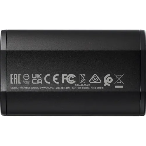 Твердотельный накопитель/ ADATA External SSD SD810, 2000GB, Type-C, USB 3.2 Gen2х2, up to R/W 2000/2000 MB/s, 72.7x44x12.2mm, Black (5 лет)