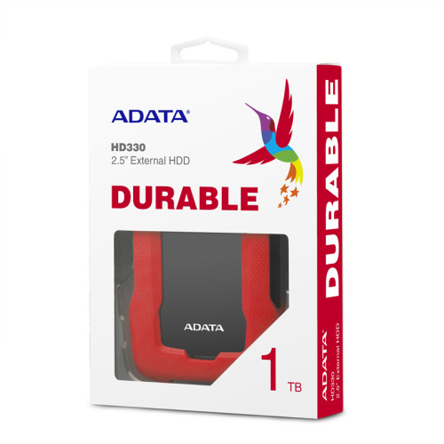 Внешний жесткий диск/ Portable HDD 1TB ADATA HD330 (Red), Silicone, USB 3.2 Gen1, 133x89x16mm, 190g /3 года/