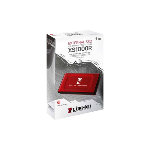 Твердотельный накопитель/ Kingston External SSD XS1000R BOC, 1000GB, Type-C/A, USB 3.2 Gen 2, R/W 1050/1000MB/s, 70x33x14mm, 69g., Red (60 мес)