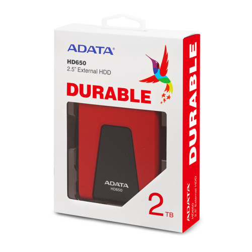 Внешний жесткий диск/ Portable HDD 2TB ADATA HD650 (Red), Silicone, USB 3.2 Gen1, 121x81x21mm, 201g /3 года/ Внешний жесткий диск/ Portable HDD 2TB ADATA HD650 (Red), Silicone, USB 3.2 Gen1, 121x81x21mm, 201g /3 года/