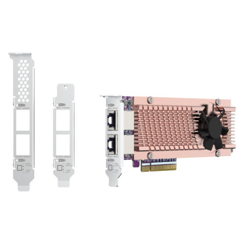 Карта расширения/ QNAP QM2-2P410G2T 2x M.2 22110/2280 NVMe SSD expansion card. PCIe Gen4 x 8 interface, 2 x 10 GbE BASE-T ports.