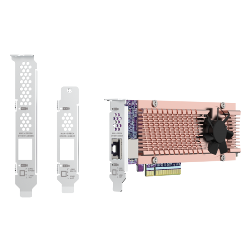 Карта расширения/ QNAP QM2-2P410G1T 2x M.2 22110/2280 NVMe SSD expansion card. Interface PCIe Gen4 x 8, 1 port 10 GbE BASE-T.