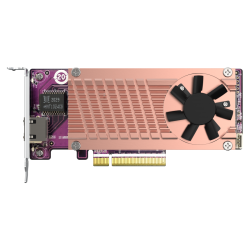 карта расширения/ QNAP QM2-2P10G1TB Marvell AQC113C PCIe Gen3 x8, Dual M.2 2280 PCIe Gen3 x4 NVMe, LAN 1x10GBASE-T 10GbE, Low-profile bracket pre-loaded, Low-profile flat and Full-height are bundled