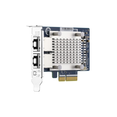 Сетевая карта/ QNAP QXG-5G2T-111C PCIe Gen3 x2, Dual-port 4-speed 5 GbE network expansion card (5Gbps/ 2.5Gbps/ 1Gbps/ 100Mbps)  Low-profile bracket pre-installed; full-height and specialized brackets are bundled