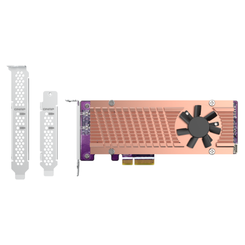 Плата расширения/ QNAP QM2-2P-244A 2 x M.2 22110 or 2280 PCIe (Gen2 x 4) NVMe SSD slots  expansion card, Low-profile bracket pre-loaded, Low-profile flat and Full-height are bundled (shorter version to support TVS-x82/TS-x77 PCIe slot 2 & slot 3)