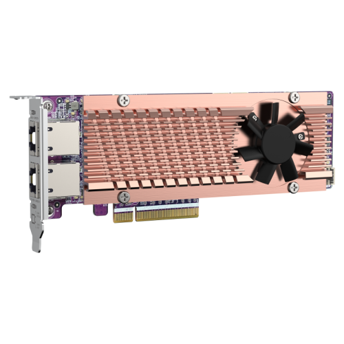 Карта расширения/ QNAP QM2-2P410G2T 2x M.2 22110/2280 NVMe SSD expansion card. PCIe Gen4 x 8 interface, 2 x 10 GbE BASE-T ports.