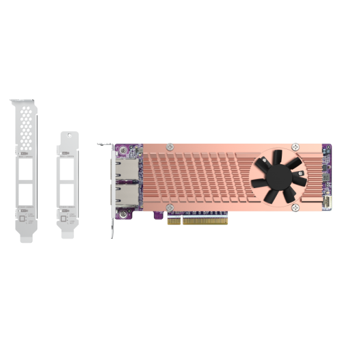 Карта расширения/ QNAP QM2-2P410G2T 2x M.2 22110/2280 NVMe SSD expansion card. PCIe Gen4 x 8 interface, 2 x 10 GbE BASE-T ports.