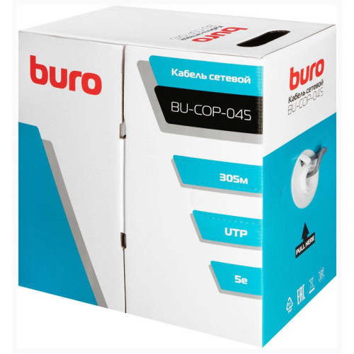 Кабель сетевой Buro BU-COP-045 UTP 4 пары cat.5E solid 0.45мм Cu 305м серый