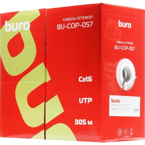 Кабель сетевой Buro BU-COP-057 UTP 4 пары cat.6 solid 0.57мм Cu 305м серый