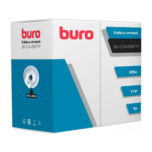 Кабель сетевой Buro BU-CCA-050FTP FTP 4 пары cat.5E solid 0.50мм CCA 305м серый