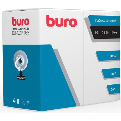 Кабель сетевой Buro BU-COP-055 UTP 4 пары cat.6 solid 0.55мм Cu 305м серый