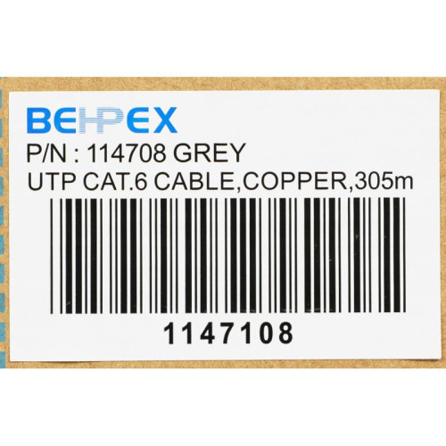 Кабель сетевой BHP-C6CU UTP 4 пары cat.6 solid 0.55мм Cu 305м серый