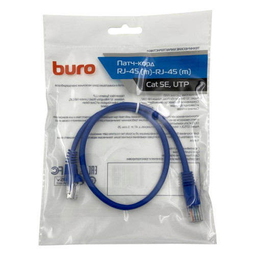 Патч-корд Buro UTP 4 пары cat.5E CCA molded 0.5м голубой RJ-45 (m)-RJ-45 (m) (UTP-5E-0,5M-BL)