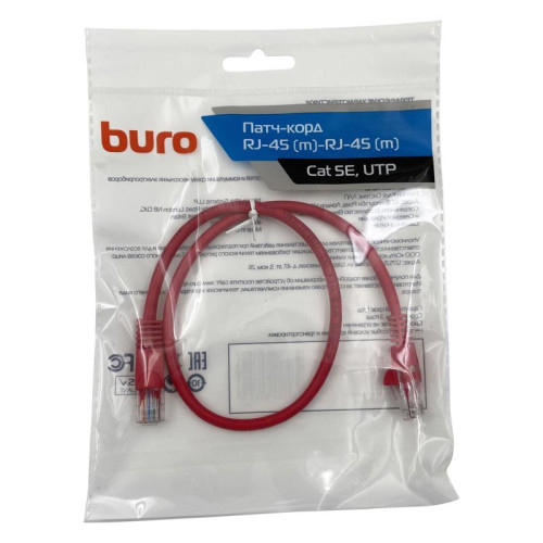 Патч-корд Buro UTP-5E-0.5M-R UTP 4 пары cat.5E CCA molded 0.5м красный RJ-45 (m)-RJ-45 (m)