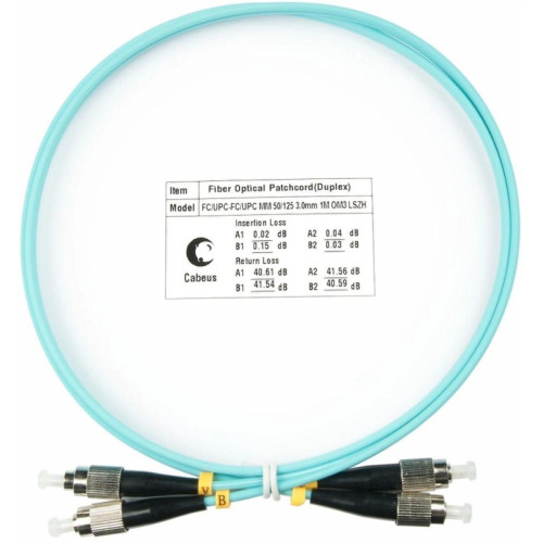 Патч-корд Cabeus FOP-50-FC-FC-1M 2x50/125 OM3 FC дуплекс-FC дуплекс 1м LSZH бирюзовый