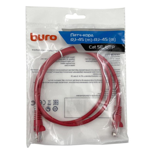Патч-корд Buro UTP 4 пары cat.5E CCA molded 1м красный RJ-45 (m)-RJ-45 (m) (UTP-5E-1M-R)