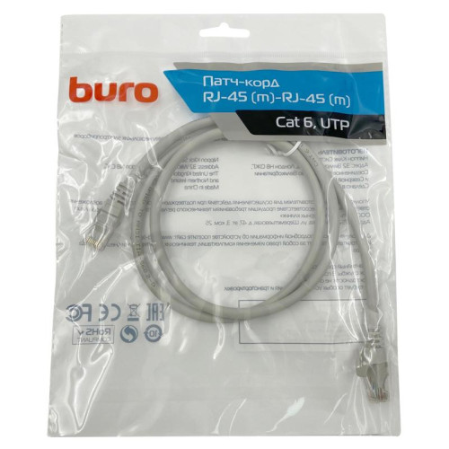 Патч-корд Buro UTP-6-1M-G UTP 4 пары cat.6 CCA molded 1м серый RJ-45 (m)-RJ-45 (m)