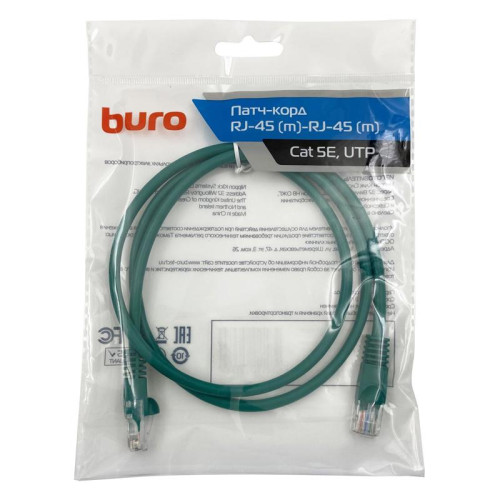 Патч-корд Buro UTP-5E-1M-GR UTP 4 пары cat.5E CCA molded 1м зеленый RJ-45 (m)-RJ-45 (m)