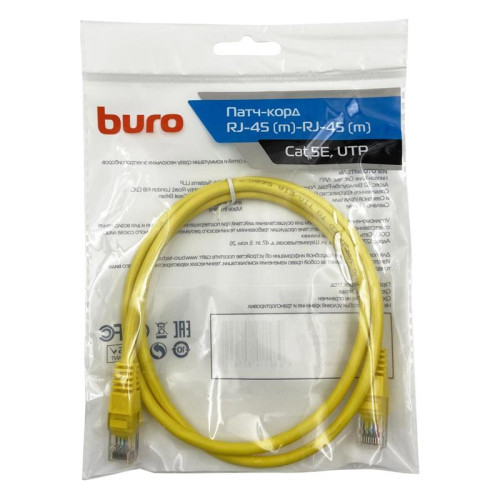 Патч-корд Buro UTP-5E-1M-Y UTP 4 пары cat.5E CCA molded 1м желтый RJ-45 (m)-RJ-45 (m)