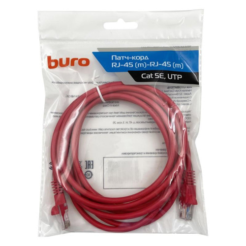 Патч-корд Buro UTP-5E-3M-R UTP 4 пары cat.5E CCA molded 3м красный RJ-45 (m)-RJ-45 (m)