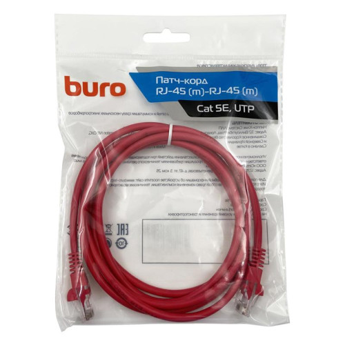 Патч-корд Buro UTP 4 пары cat.5E CCA molded 2м красный RJ-45 (m)-RJ-45 (m) (UTP-5E-2M-R)