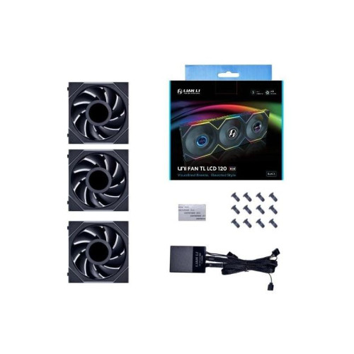 Вентилятор для корпуса Lian-Li Uni Fan TL 120 LCD ARGB 120х120x28 черный 7-pin 27дБ (упак.:3шт) (G99.12TLLCD3B.00) Ret [G99.12TLLCD3B.00]