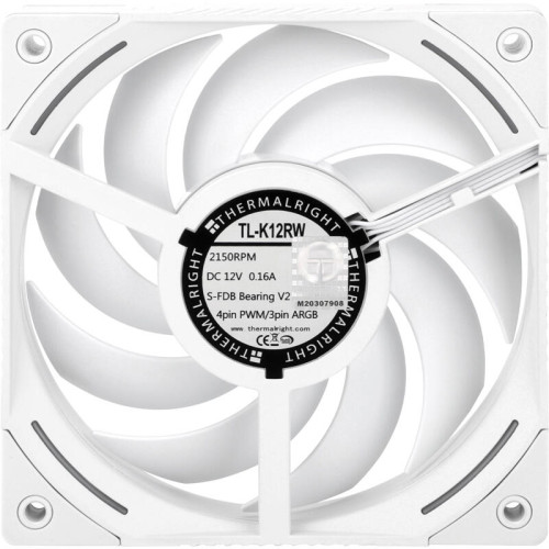 Кулер для корпуса/ Case Cooler Thermalright TL-K12RW Reverse (120x120x25mm, 4-pin PWM, ARGB, 69CFM, 27dBA, 2150RPM, White)
