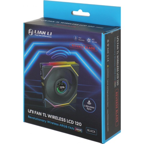 Вентилятор для корпуса Lian-Li Uni Fan TL Wireless LCD 120 LCD Reverse ARGB 120х124.5x28 черный 4-pin 31дБ (G99.12RTLLCD1W1B.R0) Ret