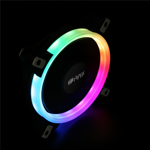 вентилятор для корпуса/ Single ring, RGB fan HIPER HCF1251-03, 120*120*25mm (38.5CFM, 1200RPM, 3+4PIN)