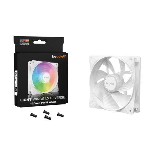 Кулер для корпуса/ Case Cooler be quiet! LIGHT WINGS LX 120mm PWM Reverse White (120x120x25mm, 4-pin PWM, ARGB, 48.8CFM, 28.5dBA, 1500RPM, White)