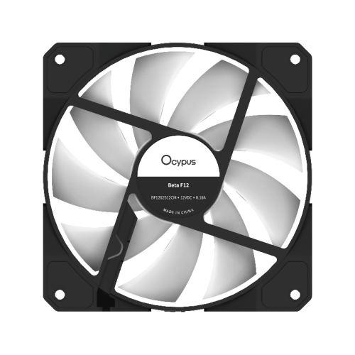 Кулер для корпуса/ Case Cooler Ocypus Beta F12 BK ARGB REVERSE BLADE (120x120x25mm, 4-pin PWM, ARGB, 56.5CFM, 29dBA, 1600RPM, Black)