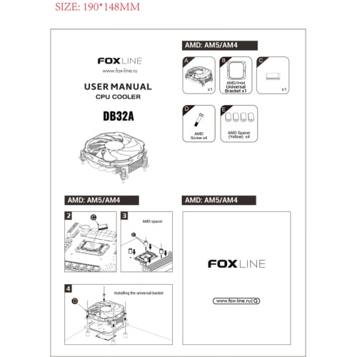 Кулер для процессора ПК/ CPU Cooler Foxline DB32A (125W, 4-pin PWM, 32mm, Al/Cu, 4x6mm, 1x90mm, 41.46CFM, 33dBA, 3400RPM, S: AM4/AM5, Black) Кулер для процессора ПК/ CPU Cooler Foxline DB32A (125W, 4-pin PWM, 32mm, Al/Cu, 4x6mm, 1x90mm, 41.46CFM, 33dBA, 3400RPM, S: AM4/AM5, Black)